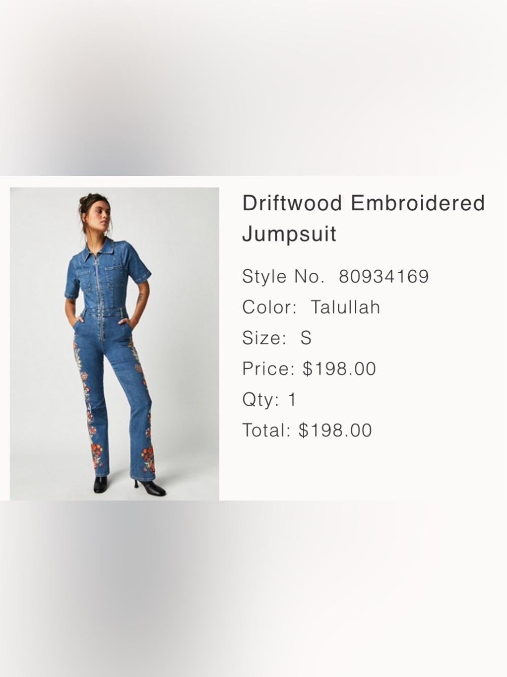 NWOT Free People Driftwood Embroidered Jumpsuit